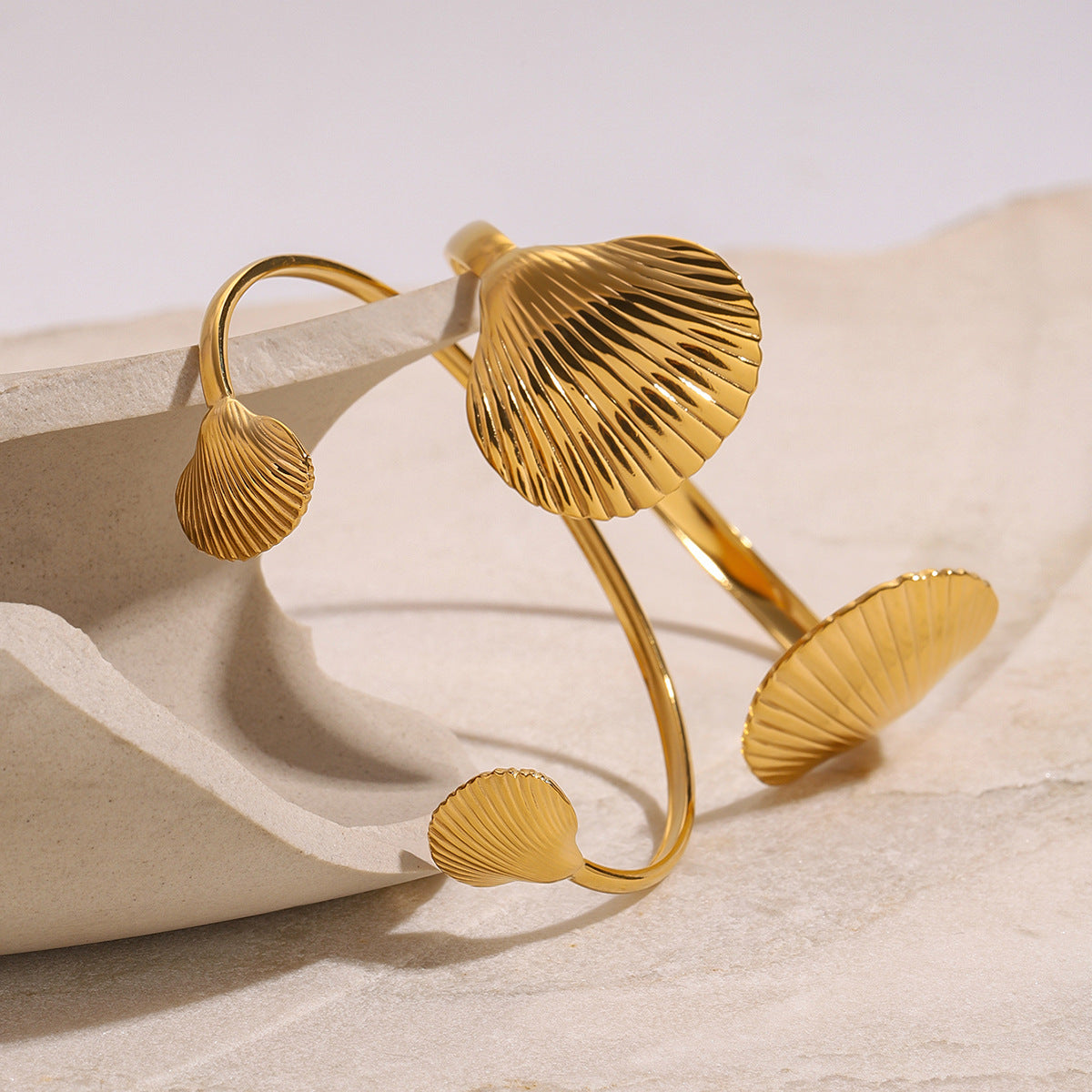 Stainless Steel 18K Gold PVD Shell Cuff Bracelet