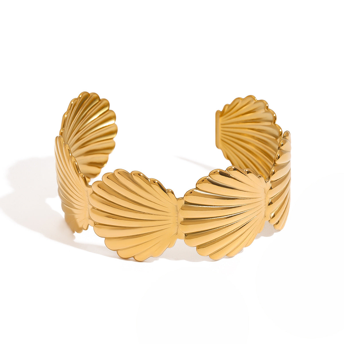 Stainless Steel Wide Face Shell Cuff Bracelet
