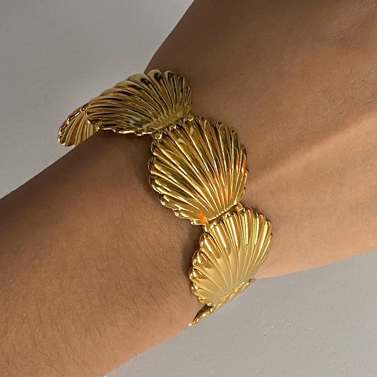 Stainless Steel Wide Face Shell Cuff Bracelet