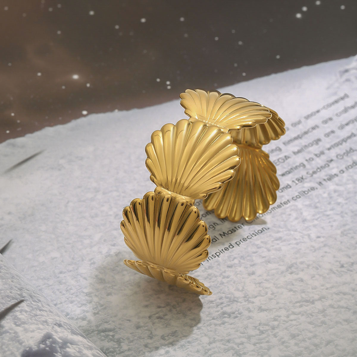 Stainless Steel Wide Face Shell Cuff Bracelet