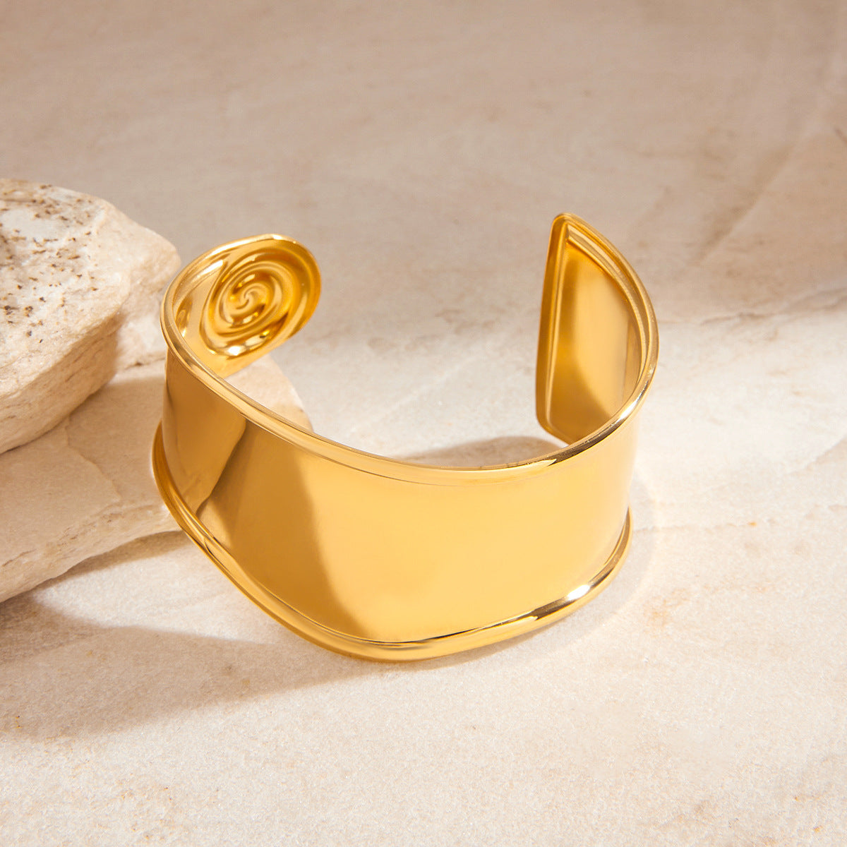 Spiral Smooth Stainless Steel Wide Face Bracelet