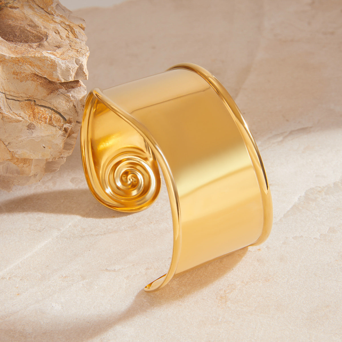 Spiral Smooth Stainless Steel Wide Face Bracelet