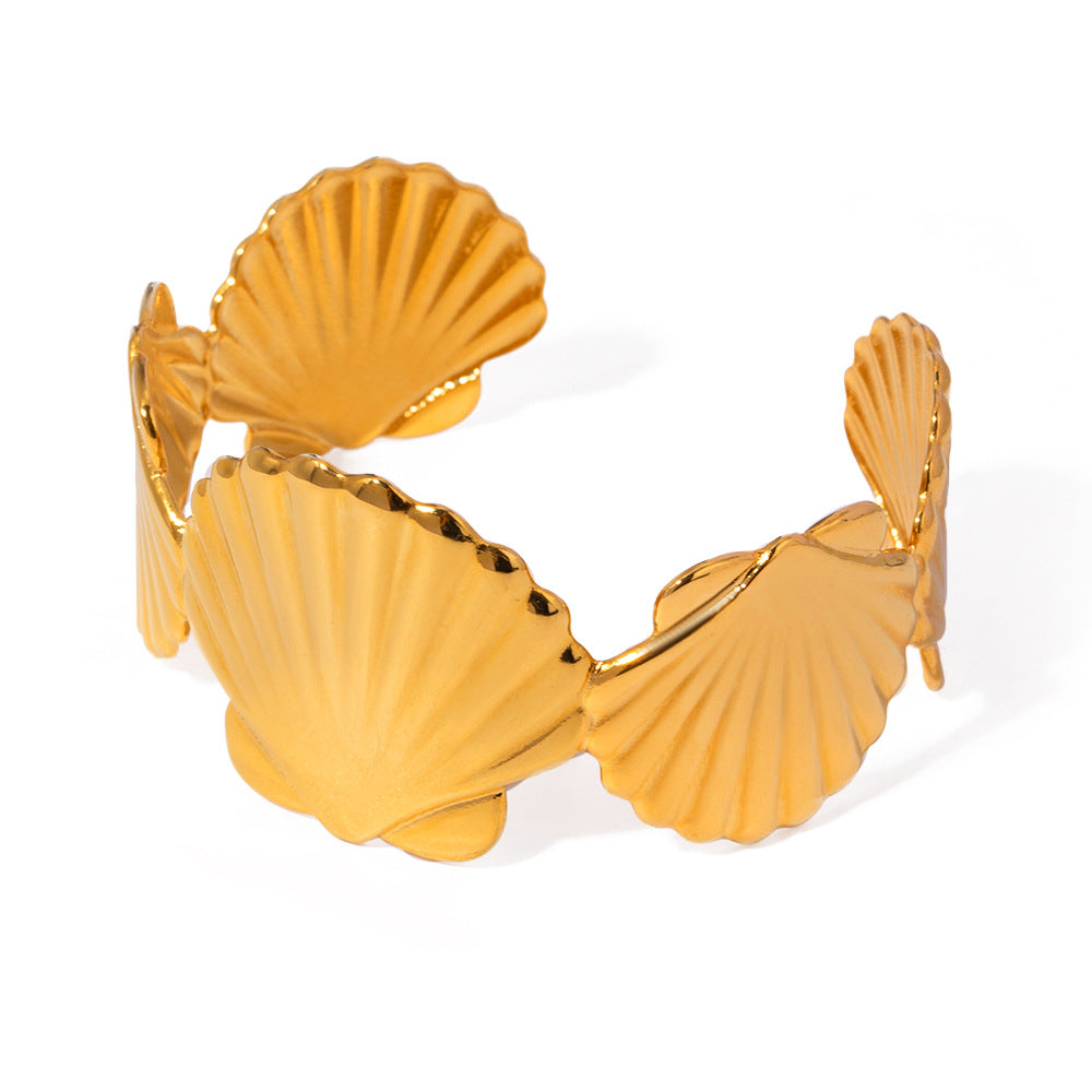 18K Gold PVD Stainless Steel Shell Splicing Cuff Bracelet