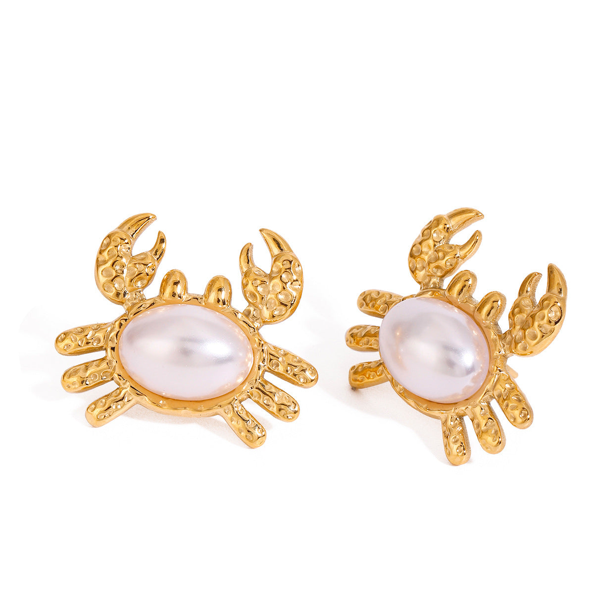 Stainless Steel 18K Gold PVD Crab Pearl Stud Earrings