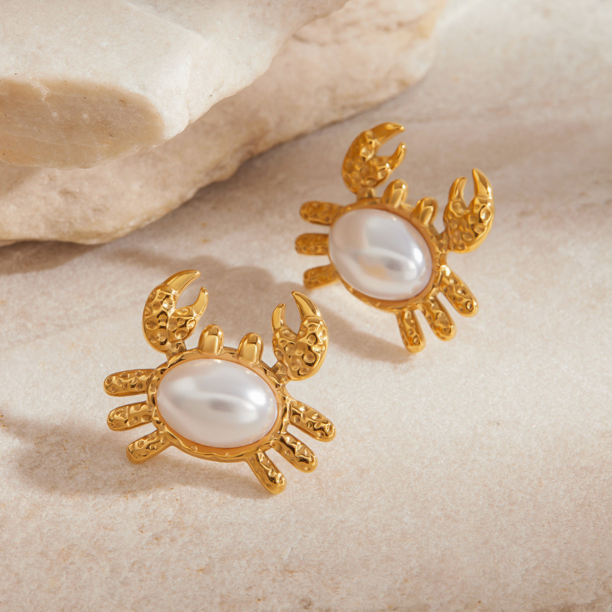 Stainless Steel 18K Gold PVD Crab Pearl Stud Earrings