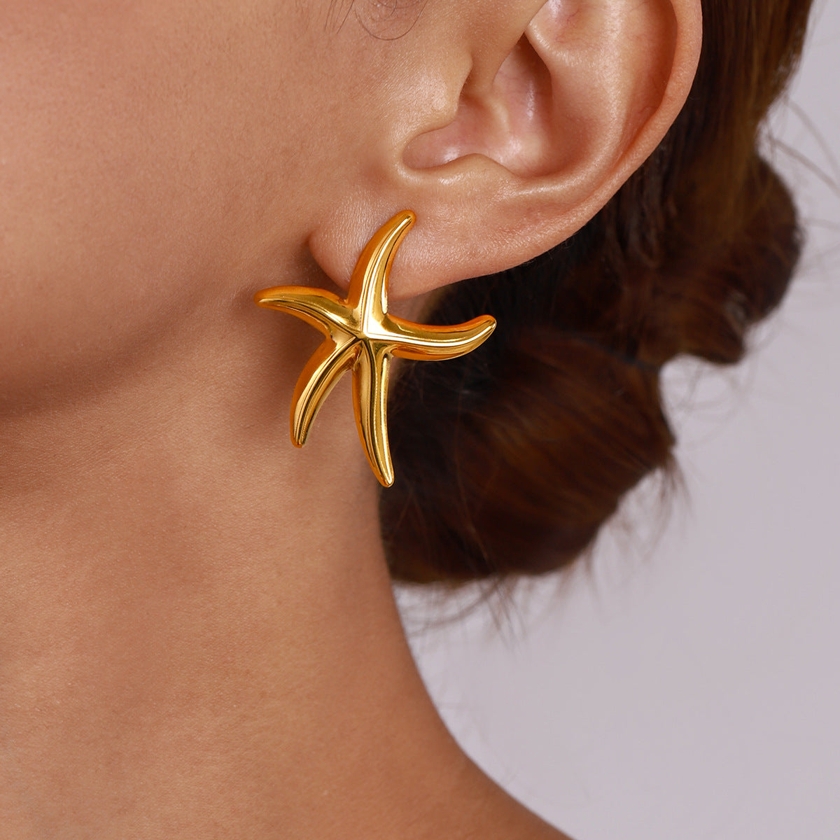 Stainless Steel 18K Gold PVD Starfish Stud Earrings