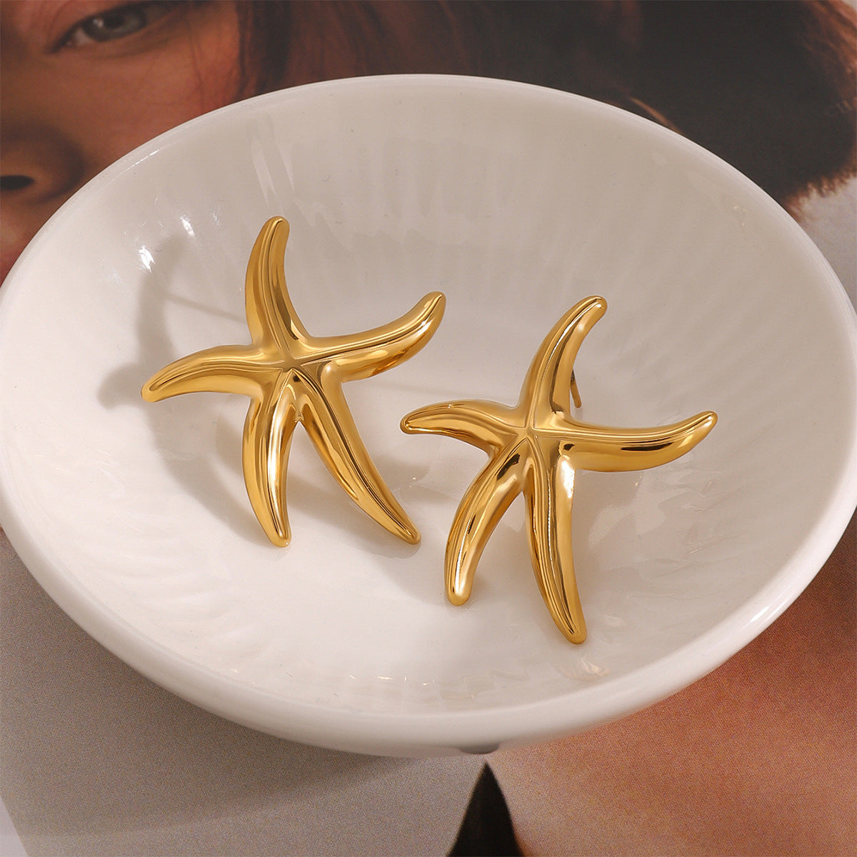 Stainless Steel 18K Gold PVD Starfish Stud Earrings