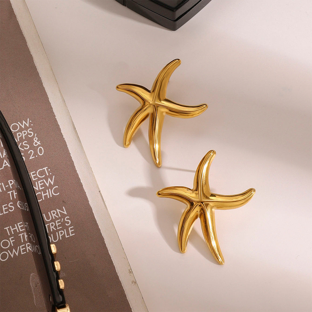 Stainless Steel 18K Gold PVD Starfish Stud Earrings