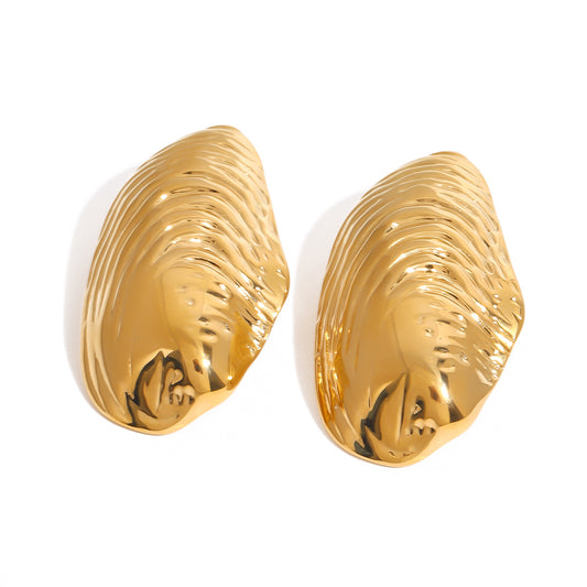 Stainless Steel Geometric Thread Clam Shell Huggie Earrings