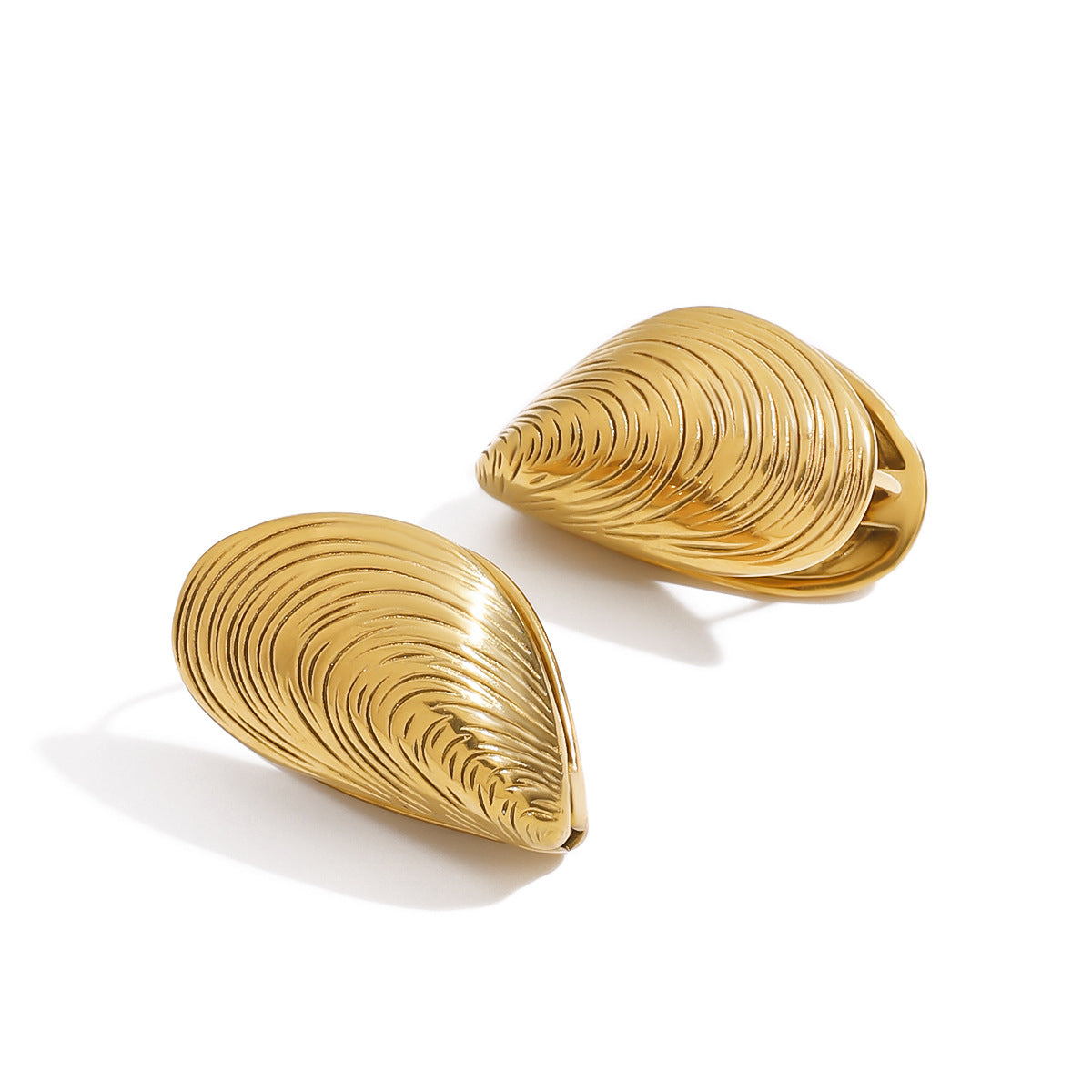 Stainless Steel Holiday Clam Shell Huggie Earrings