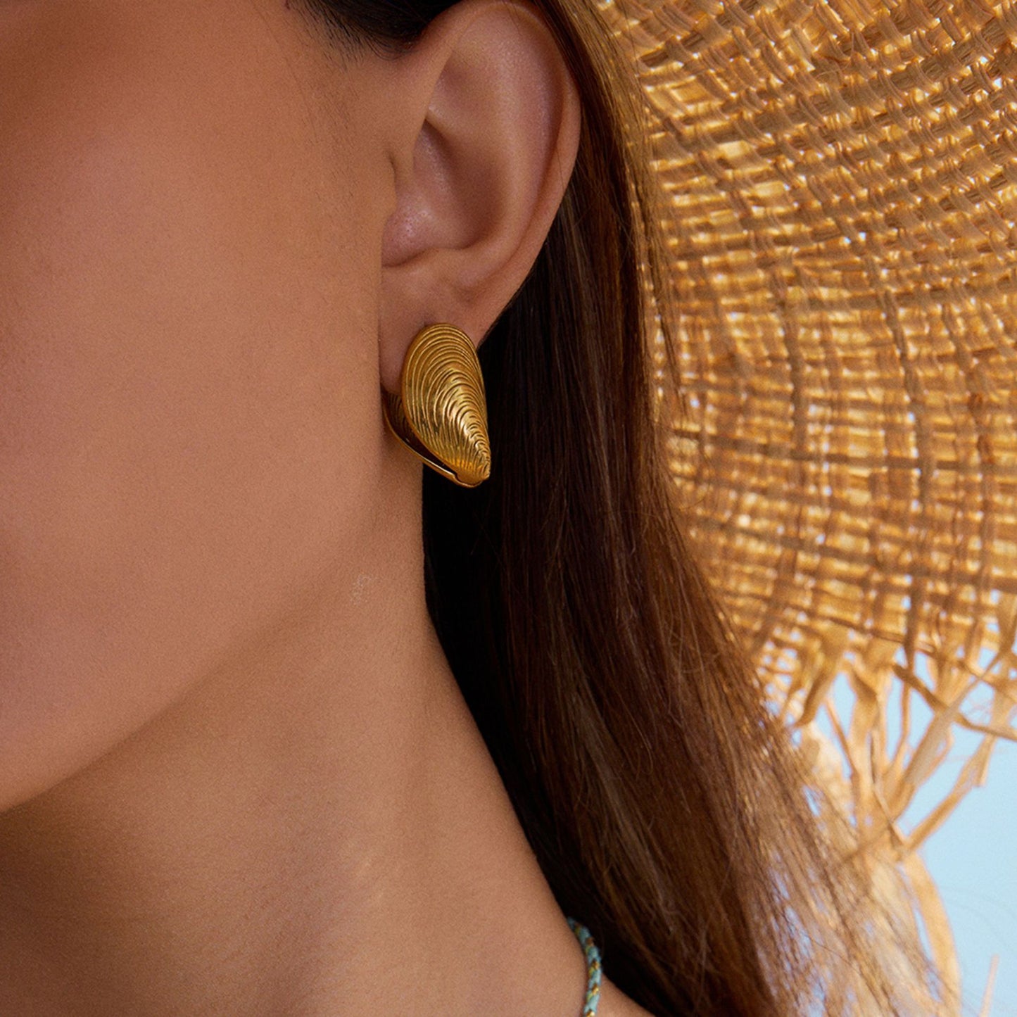 Stainless Steel Holiday Clam Shell Huggie Earrings