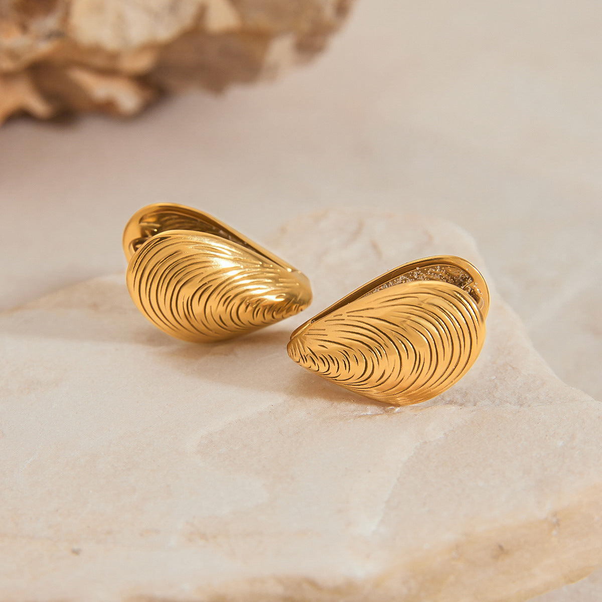 Stainless Steel Holiday Clam Shell Huggie Earrings