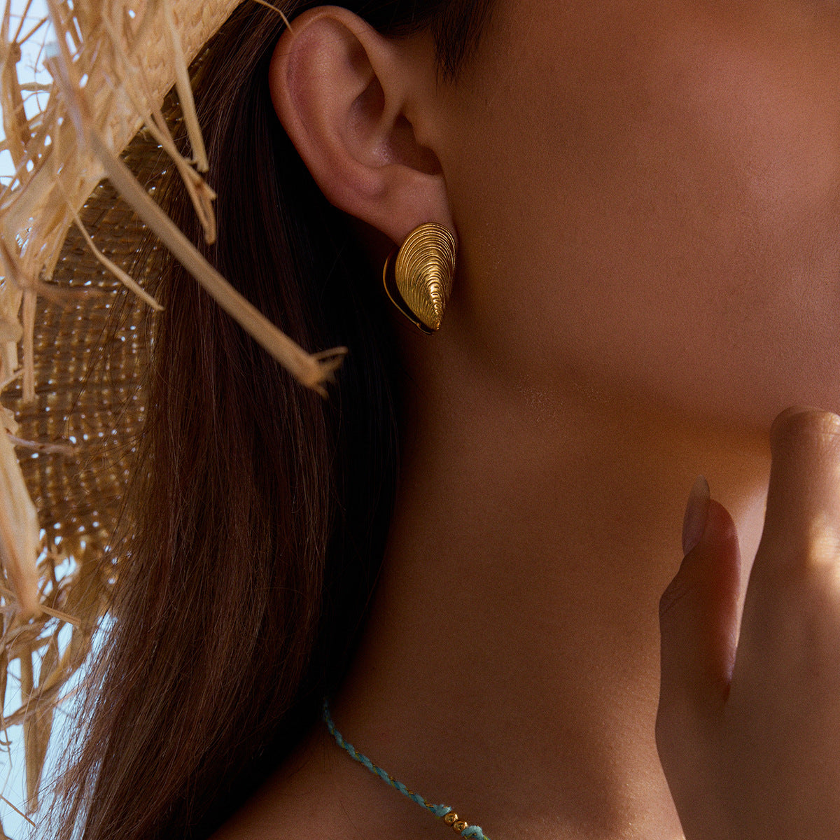 Stainless Steel Holiday Clam Shell Huggie Earrings