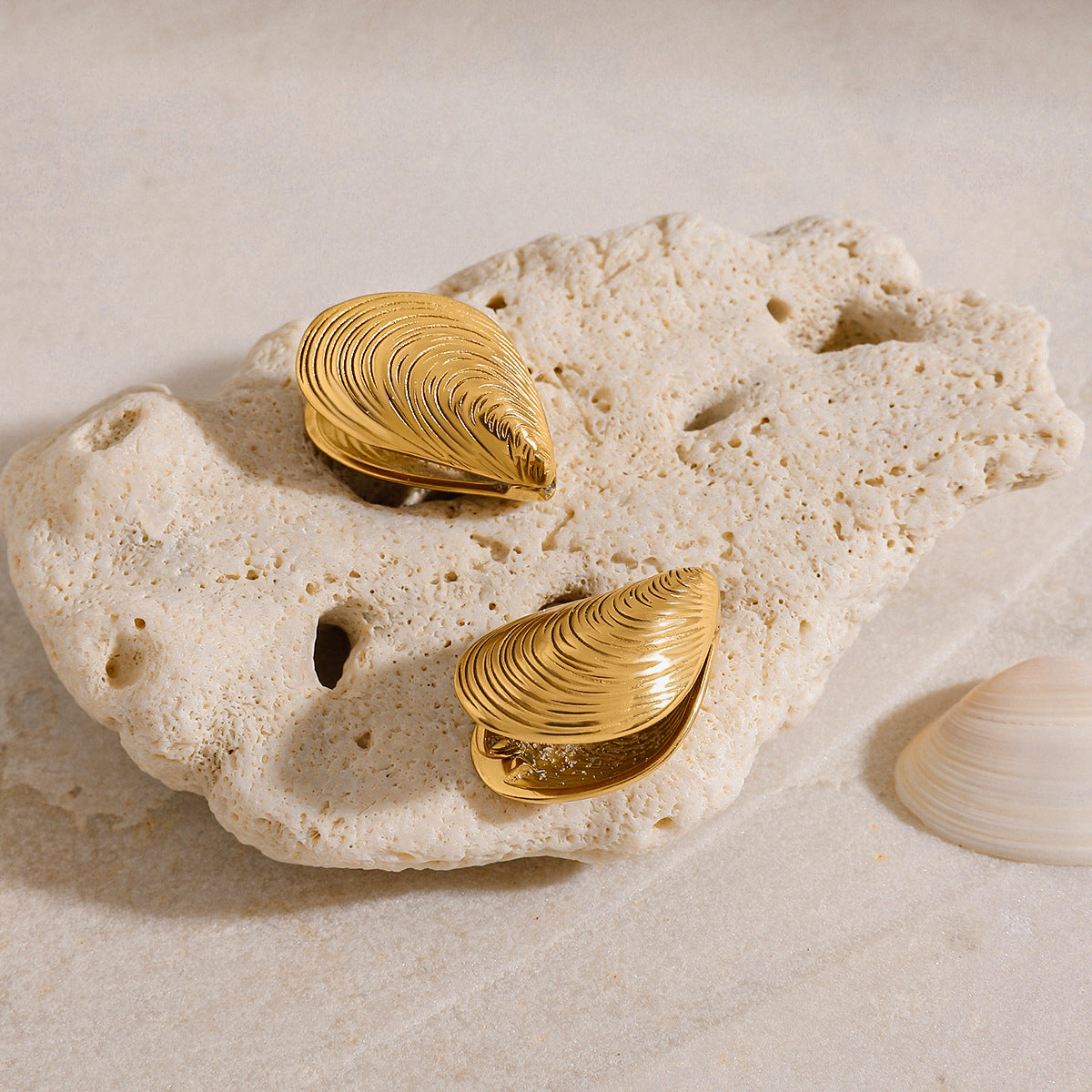 Stainless Steel Holiday Clam Shell Huggie Earrings