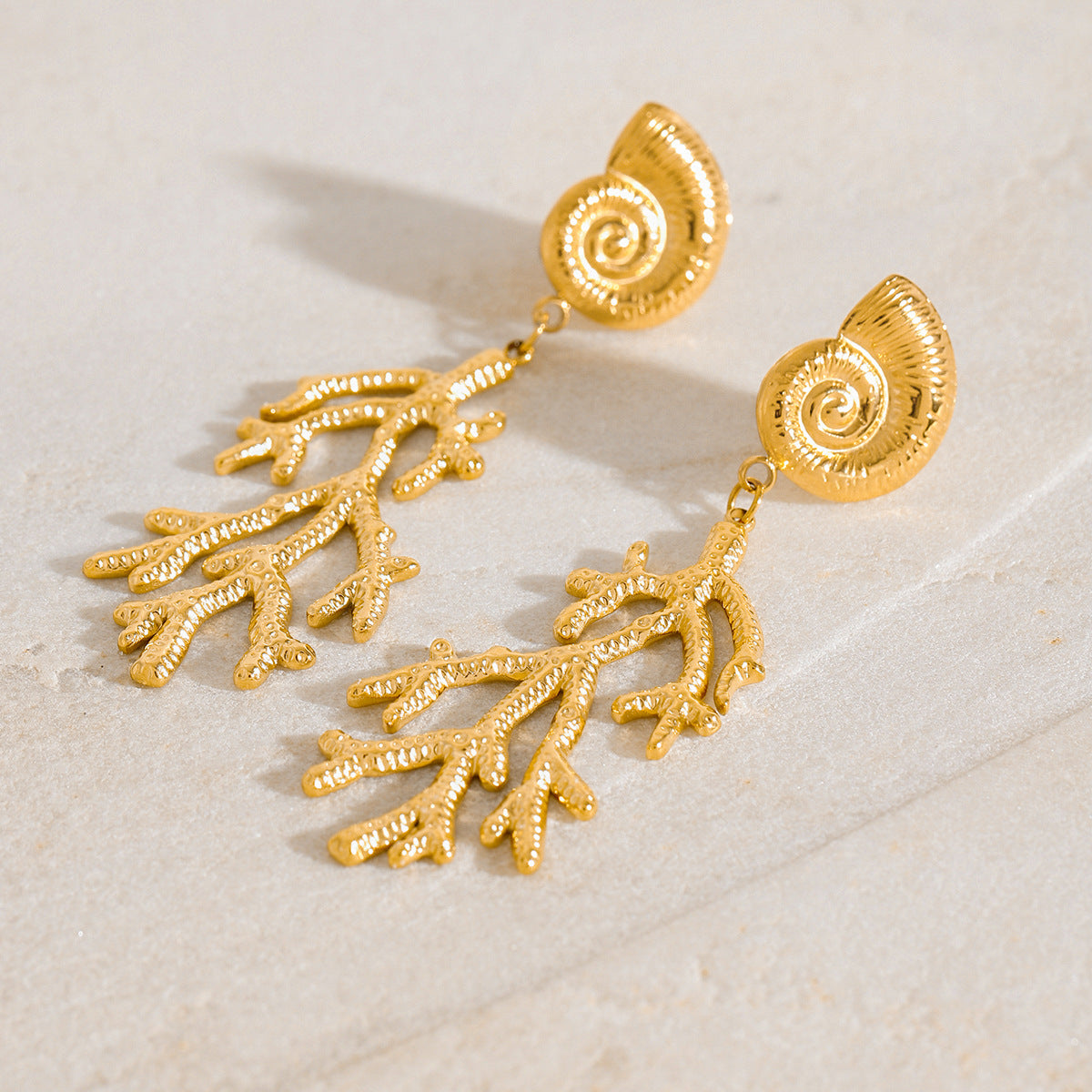 Stainless Steel Conch Coral Pendant Stud Earrings