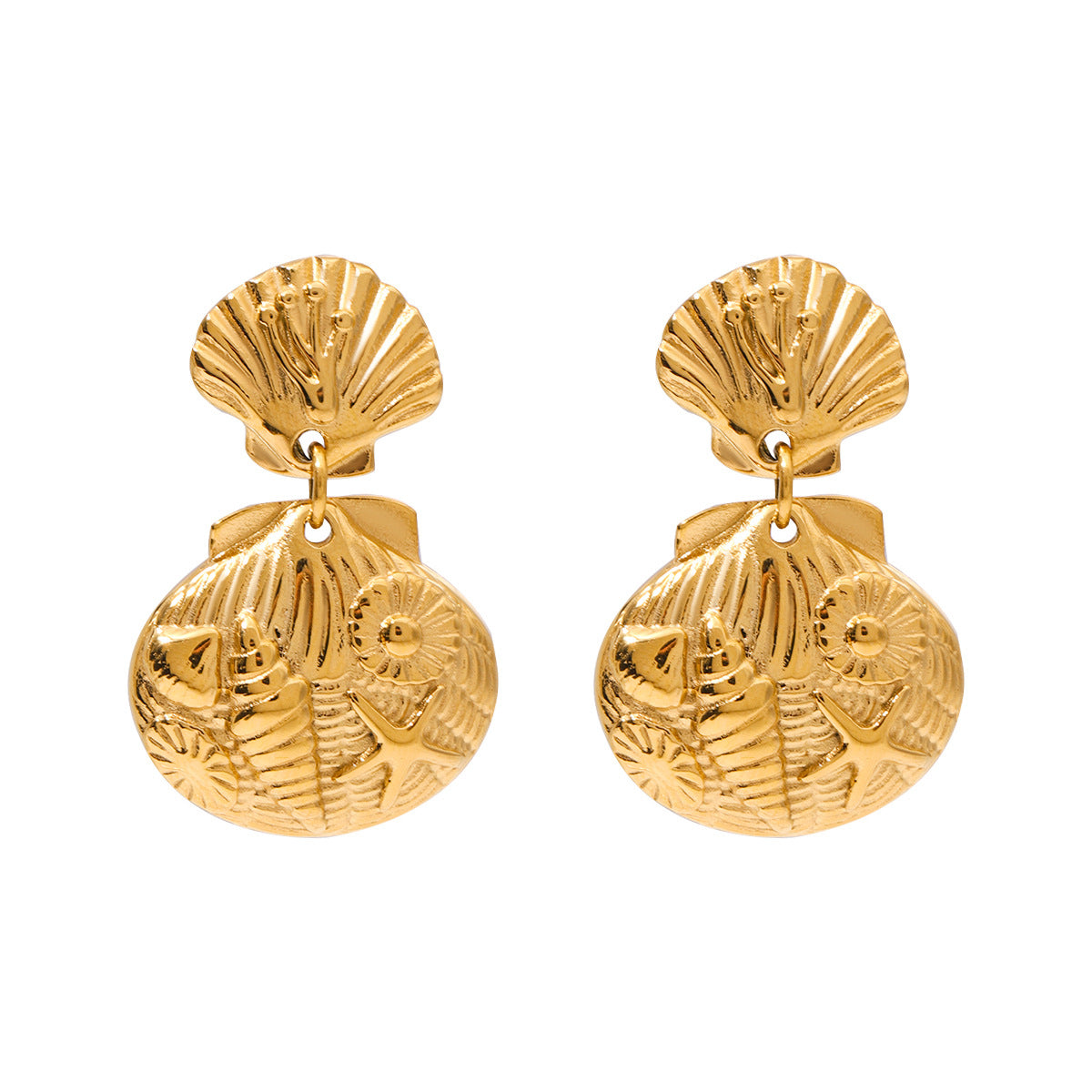 Stainless Steel 18K Gold PVD Ocean Pendant Shell Stud Earrings