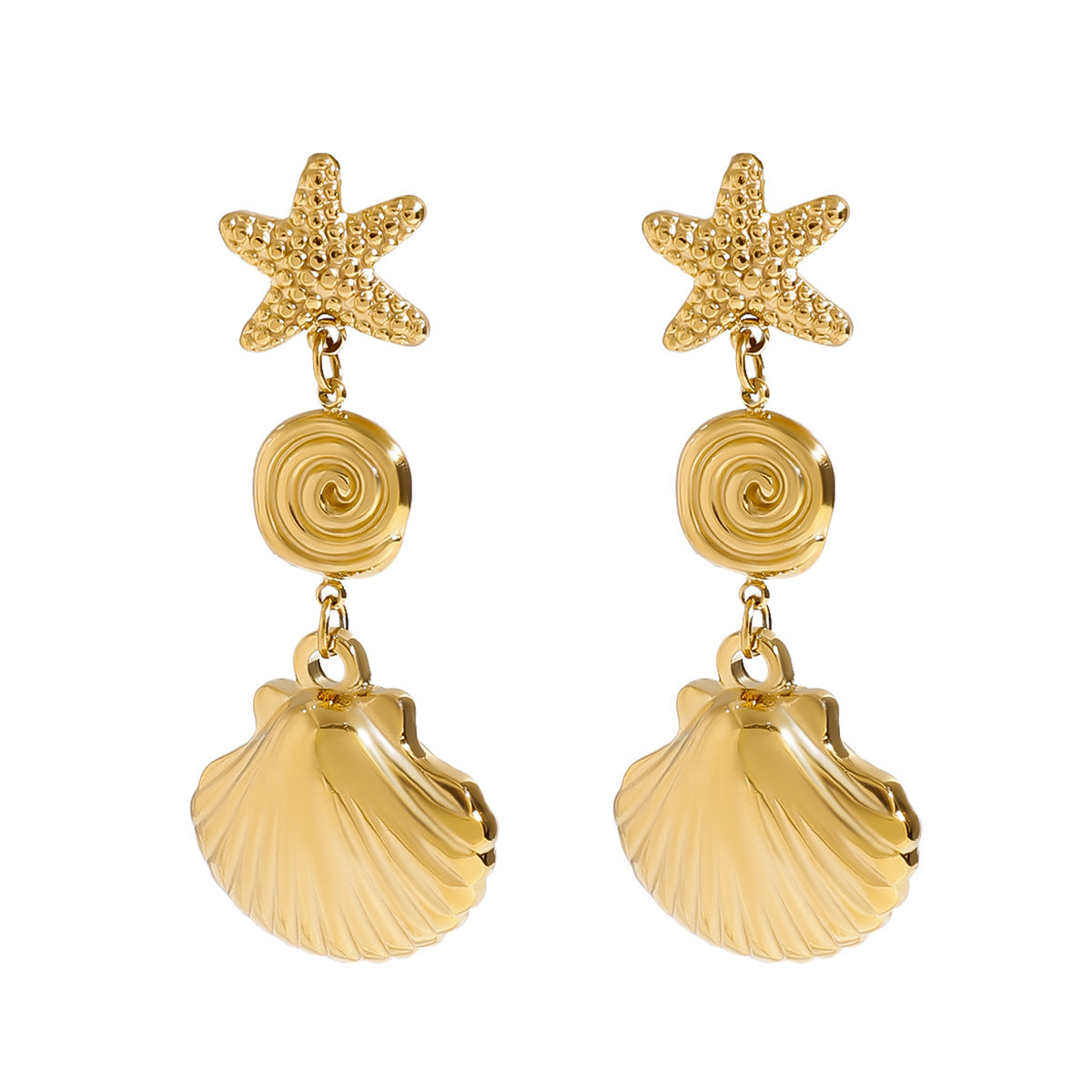 Stainless Steel Vacation Style Starfish Shell Pendant Earrings