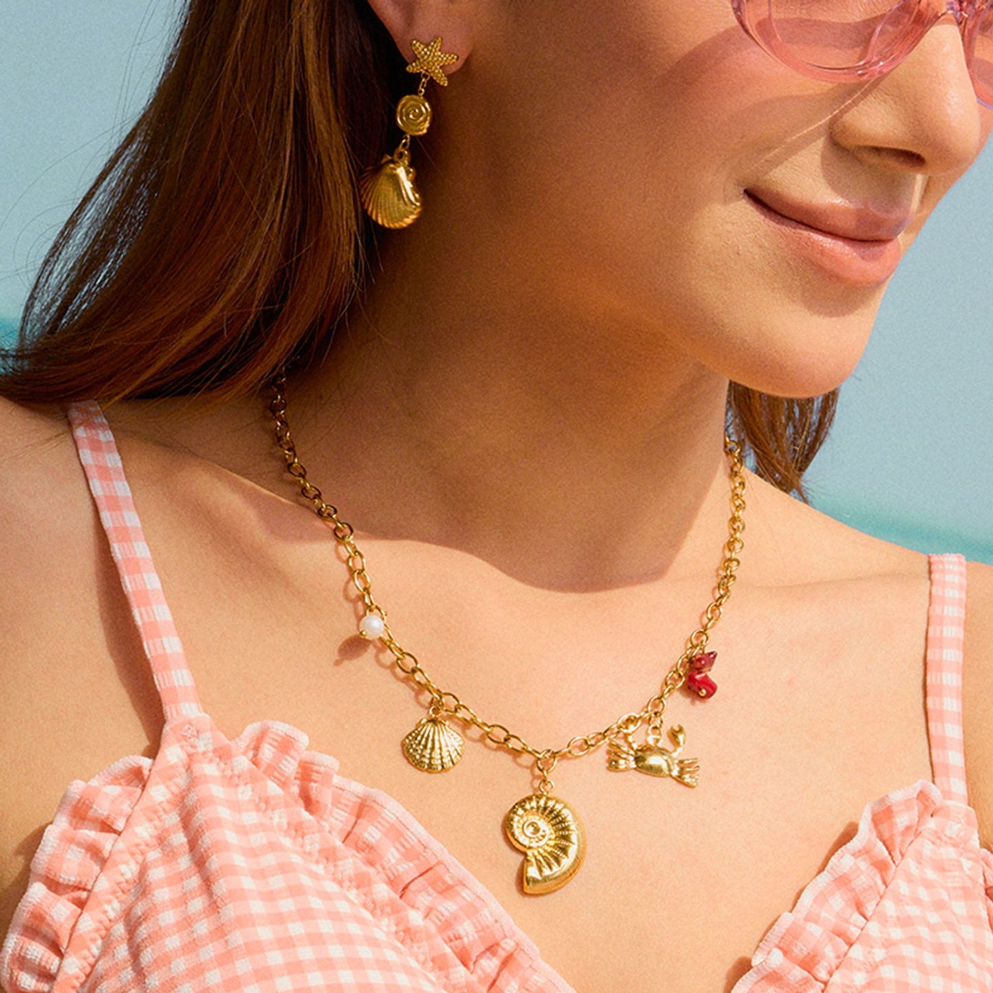 Stainless Steel Vacation Style Starfish Shell Pendant Earrings