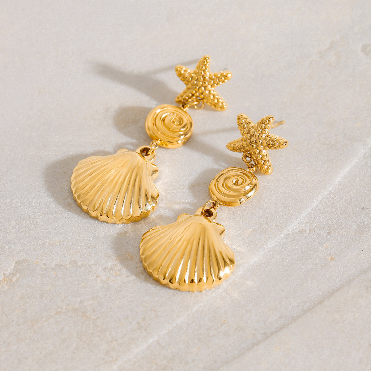 Stainless Steel Vacation Style Starfish Shell Pendant Earrings
