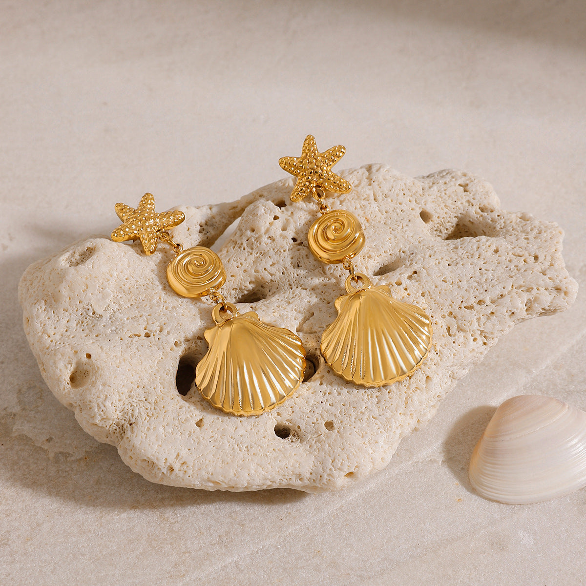 Stainless Steel Vacation Style Starfish Shell Pendant Earrings