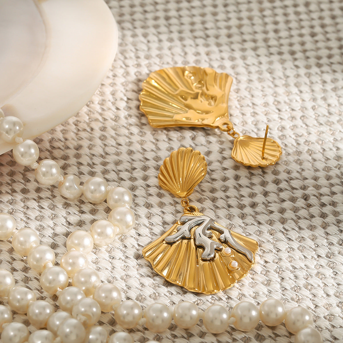 Stainless Steel Shell Coral Pearl Pendant Earrings