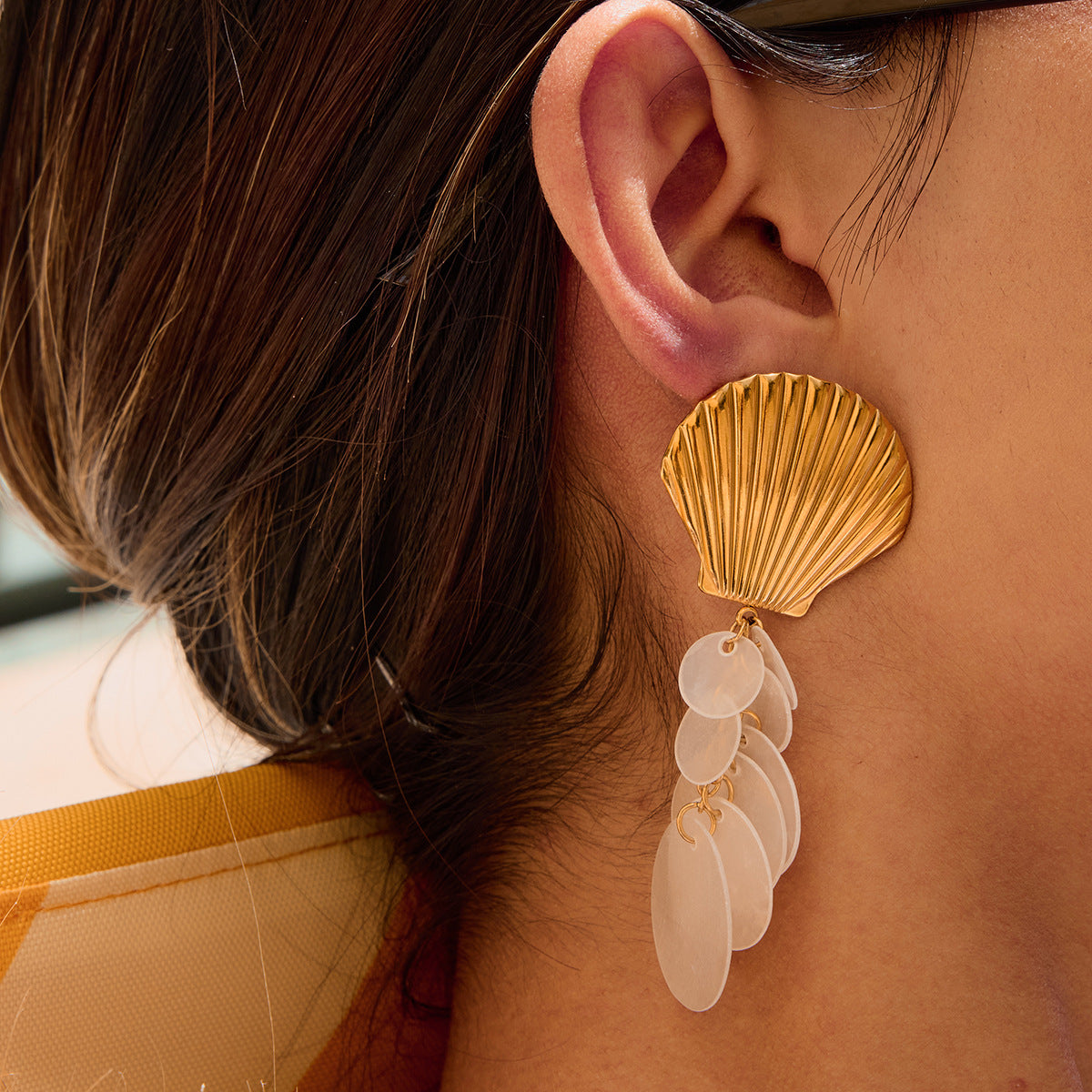 Stainless Steel Shell Tassel Earrings