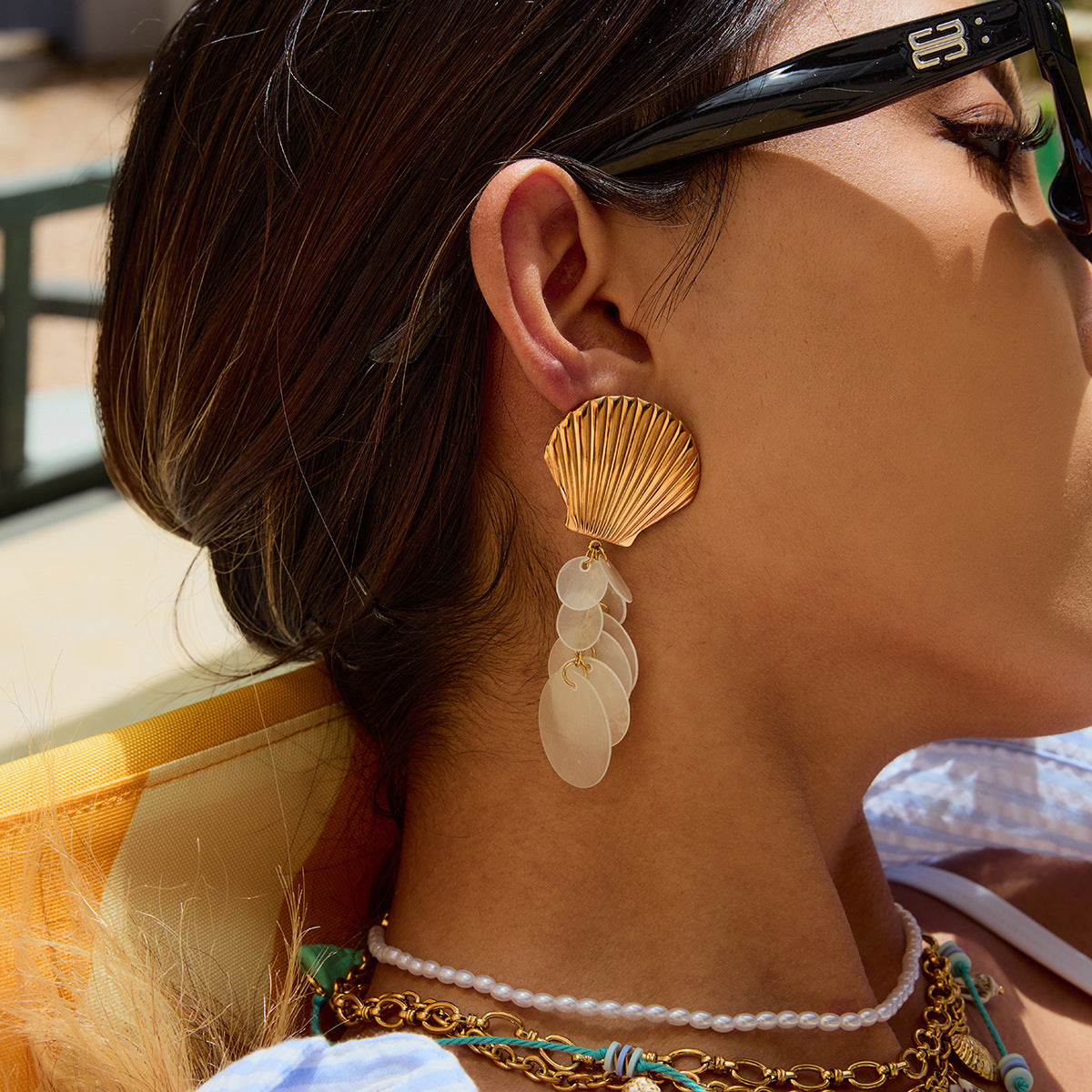 Stainless Steel Shell Tassel Earrings