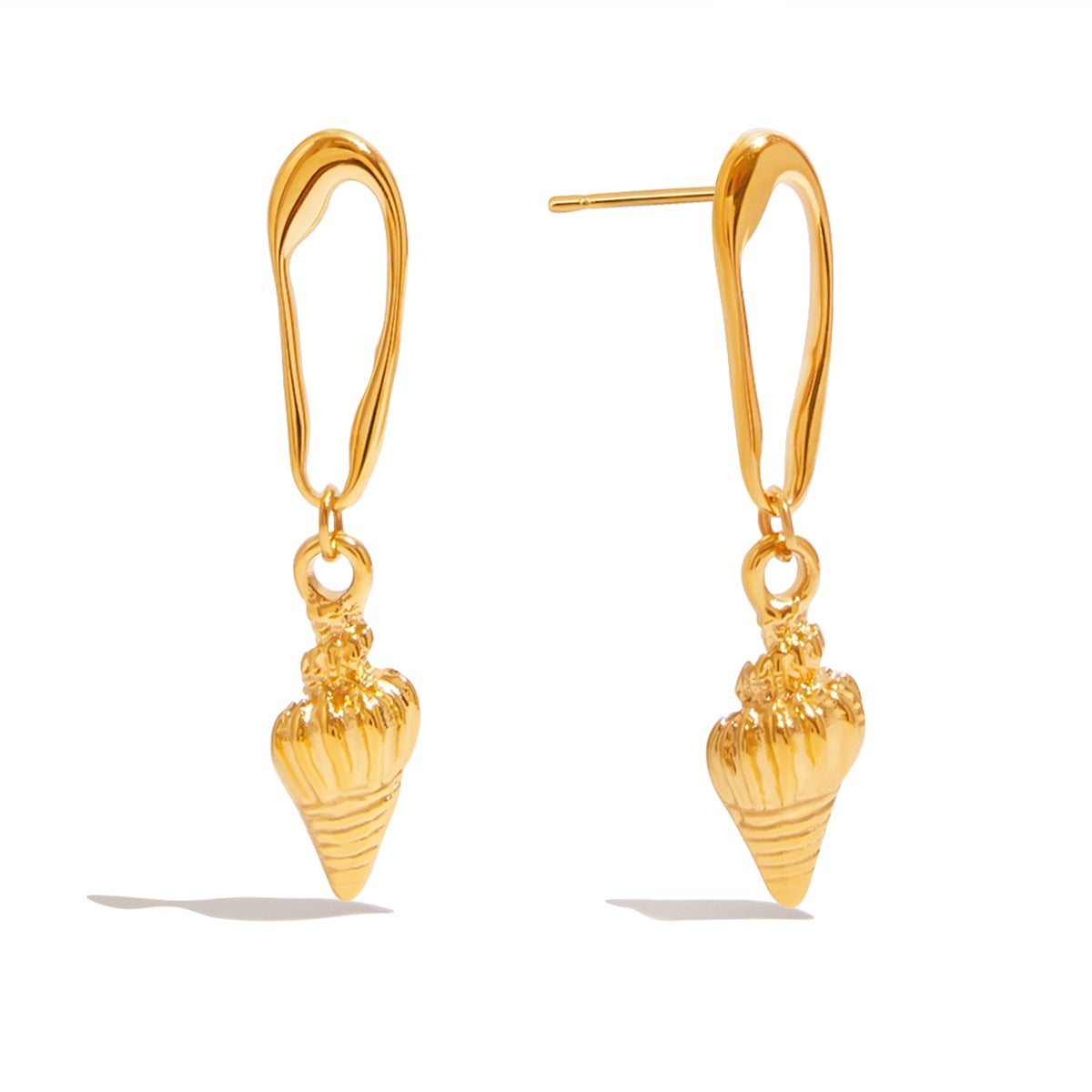 Stainless Steel 18K Gold PVD Geometric Conch Pendant Earrings