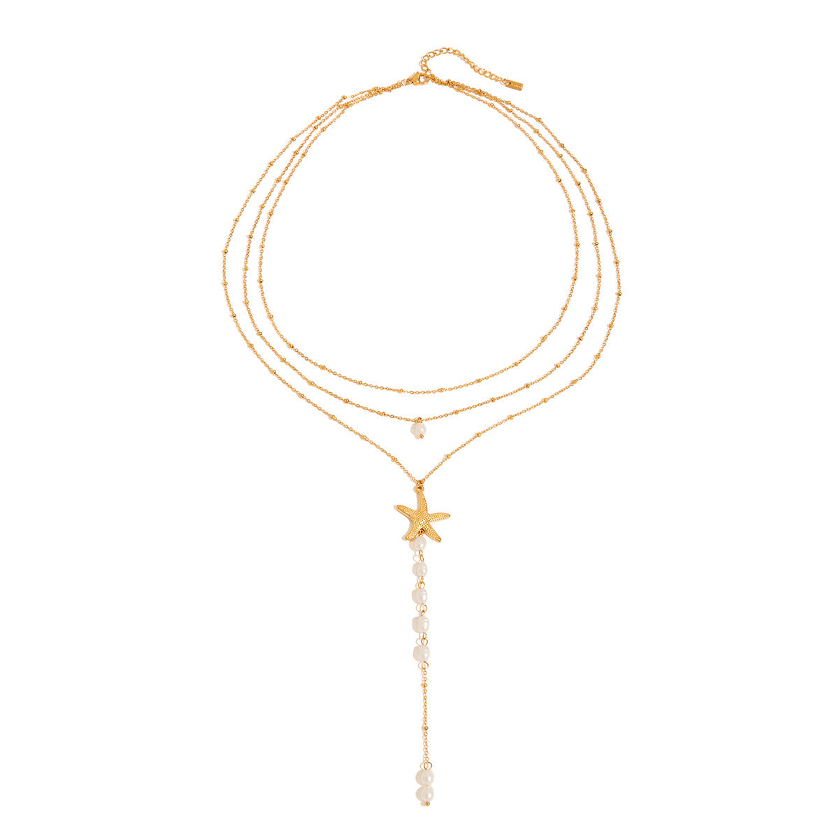 Stainless Steel Starfish Pearl Pendant Layered Necklace