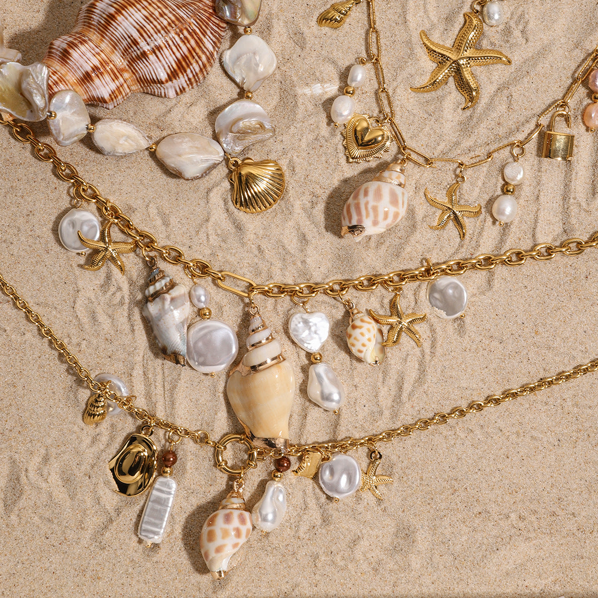 Stainless Steel Beach Vacation Style Shell Series Necklace