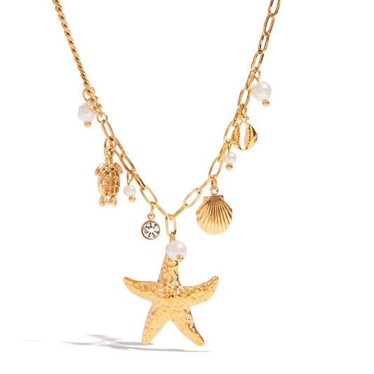 Stainless Steel Vacation Style Starfish Pendant Necklace
