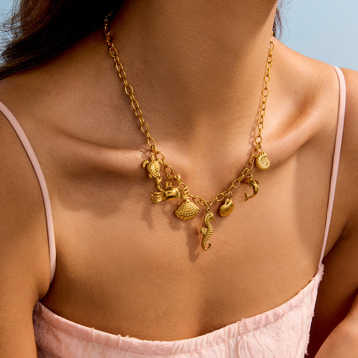 Stainless Steel Seahorse Pendant Cable Chain Necklace