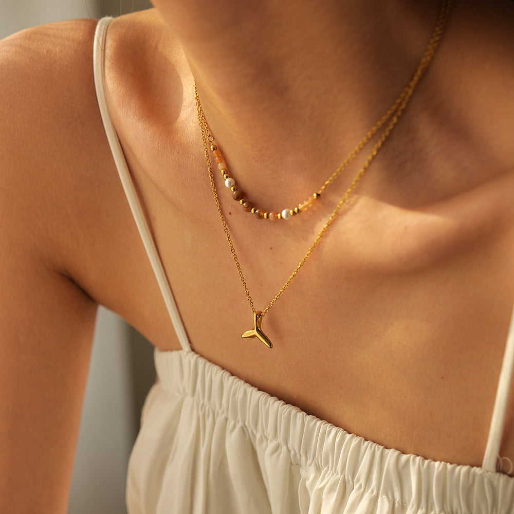 Stainless Steel Double-layer Fish Tail Pendant Necklace