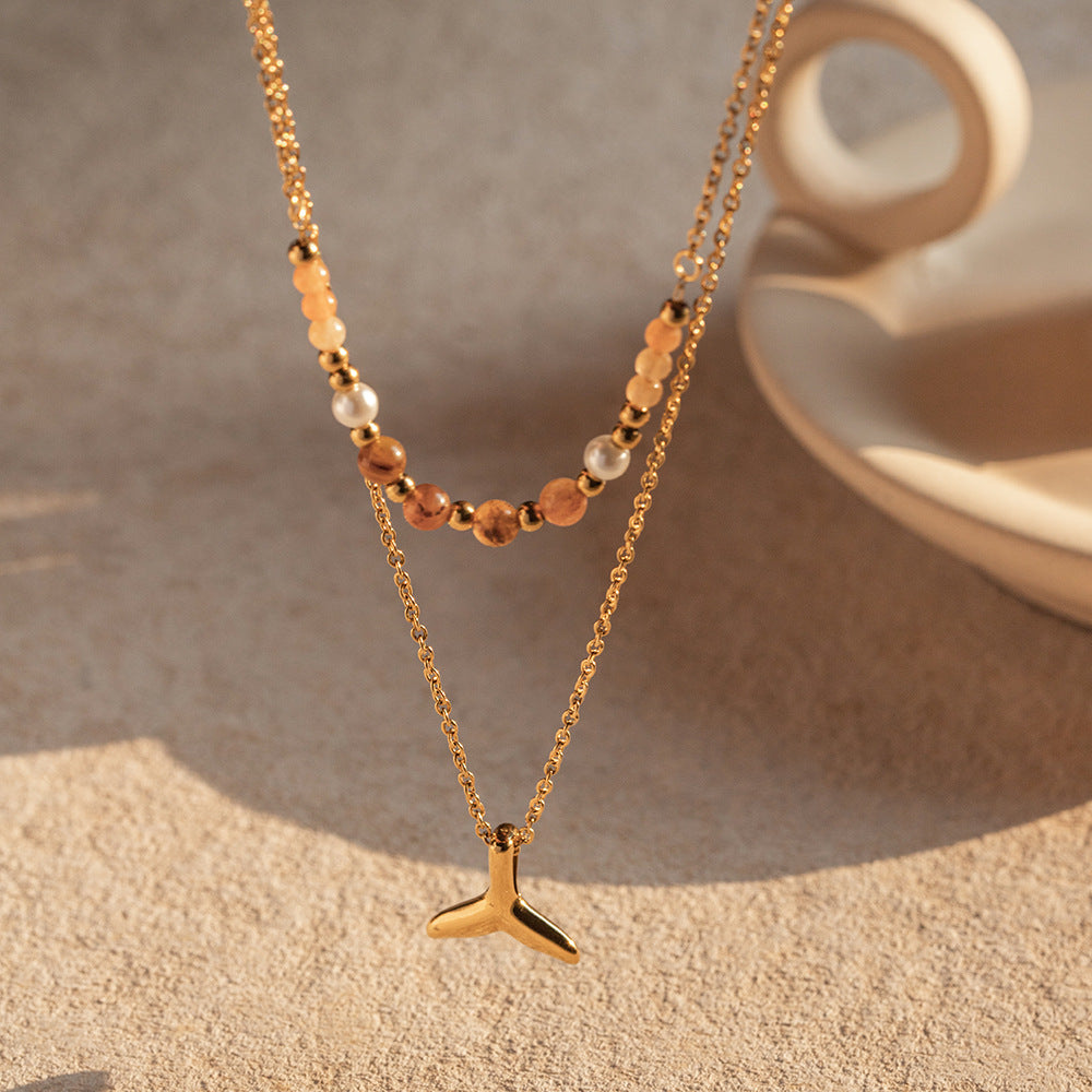 Stainless Steel Double-layer Fish Tail Pendant Necklace