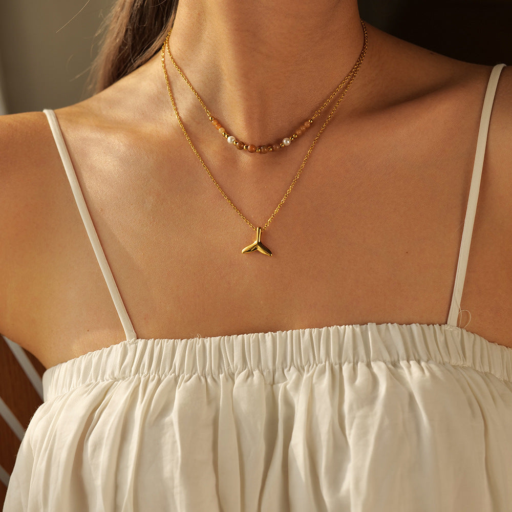 Stainless Steel Double-layer Fish Tail Pendant Necklace