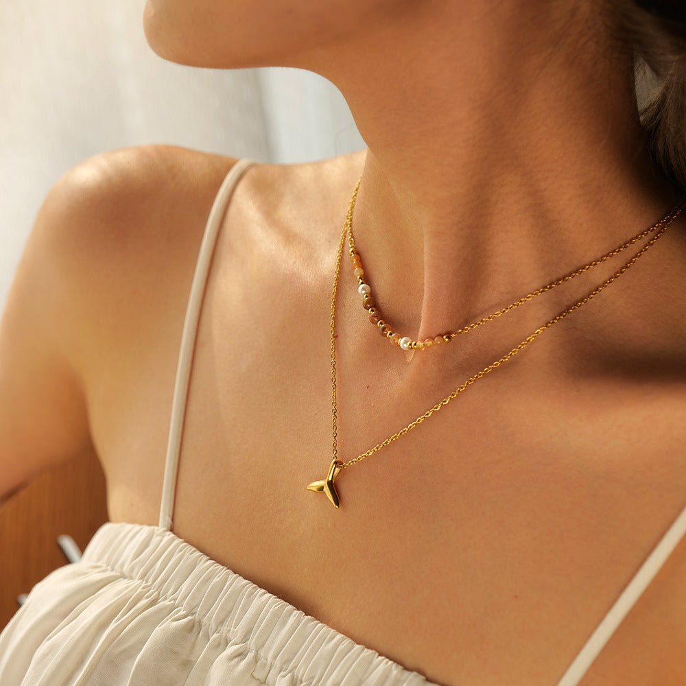 Stainless Steel Double-layer Fish Tail Pendant Necklace