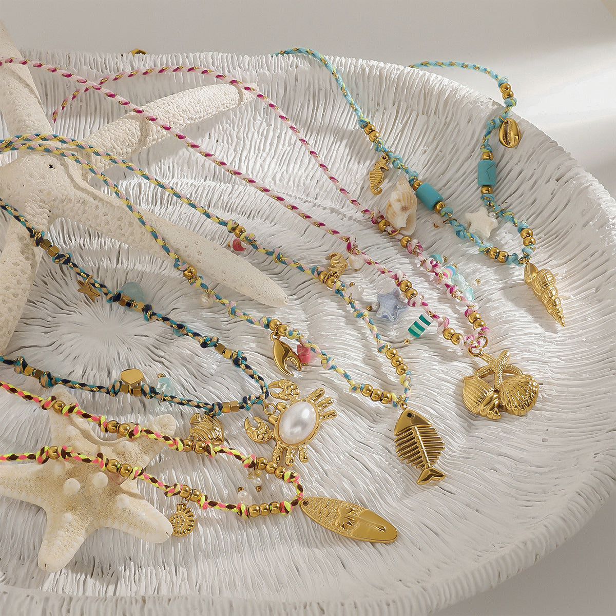 Stainless Steel Ocean Wind Pendant Braided Necklace