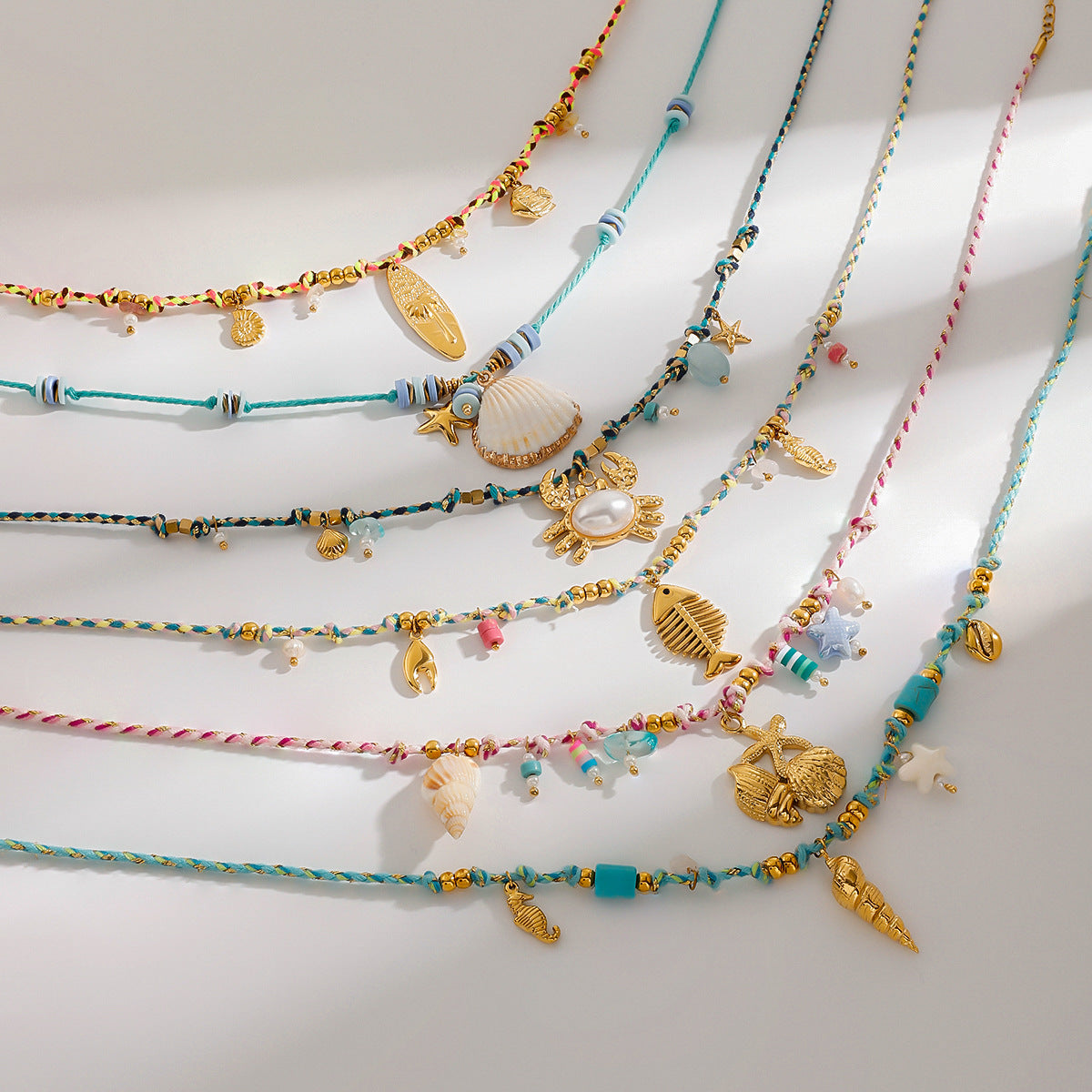 Stainless Steel Ocean Wind Pendant Braided Necklace