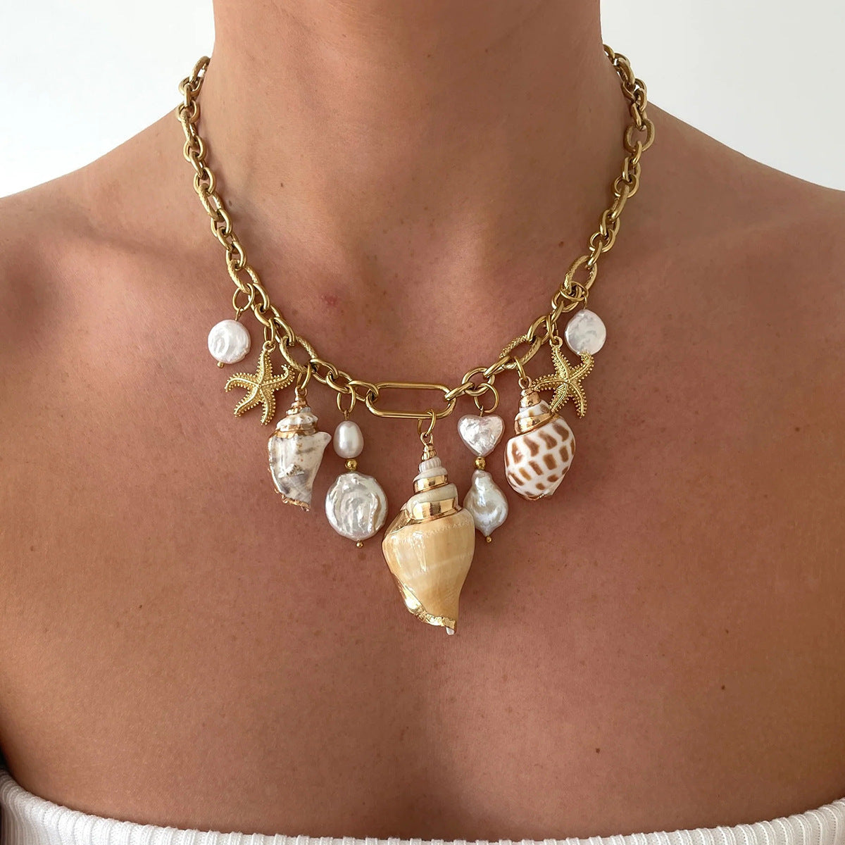Stainless Steel Conch Hammer Pendant Cable Chain Necklace