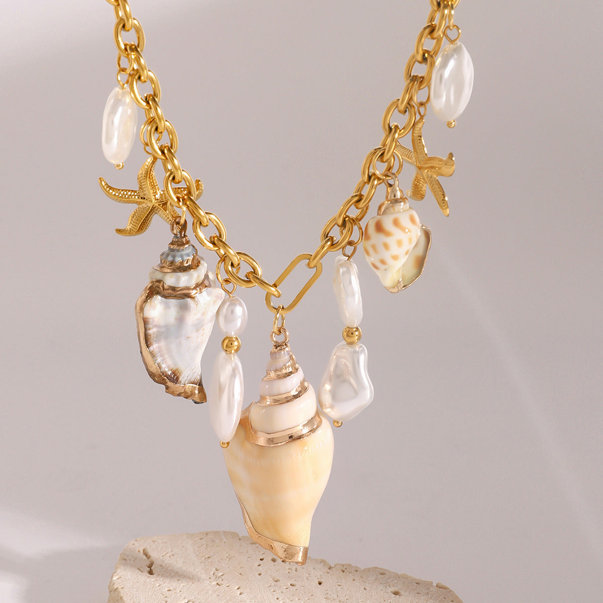 Stainless Steel Conch Hammer Pendant Cable Chain Necklace