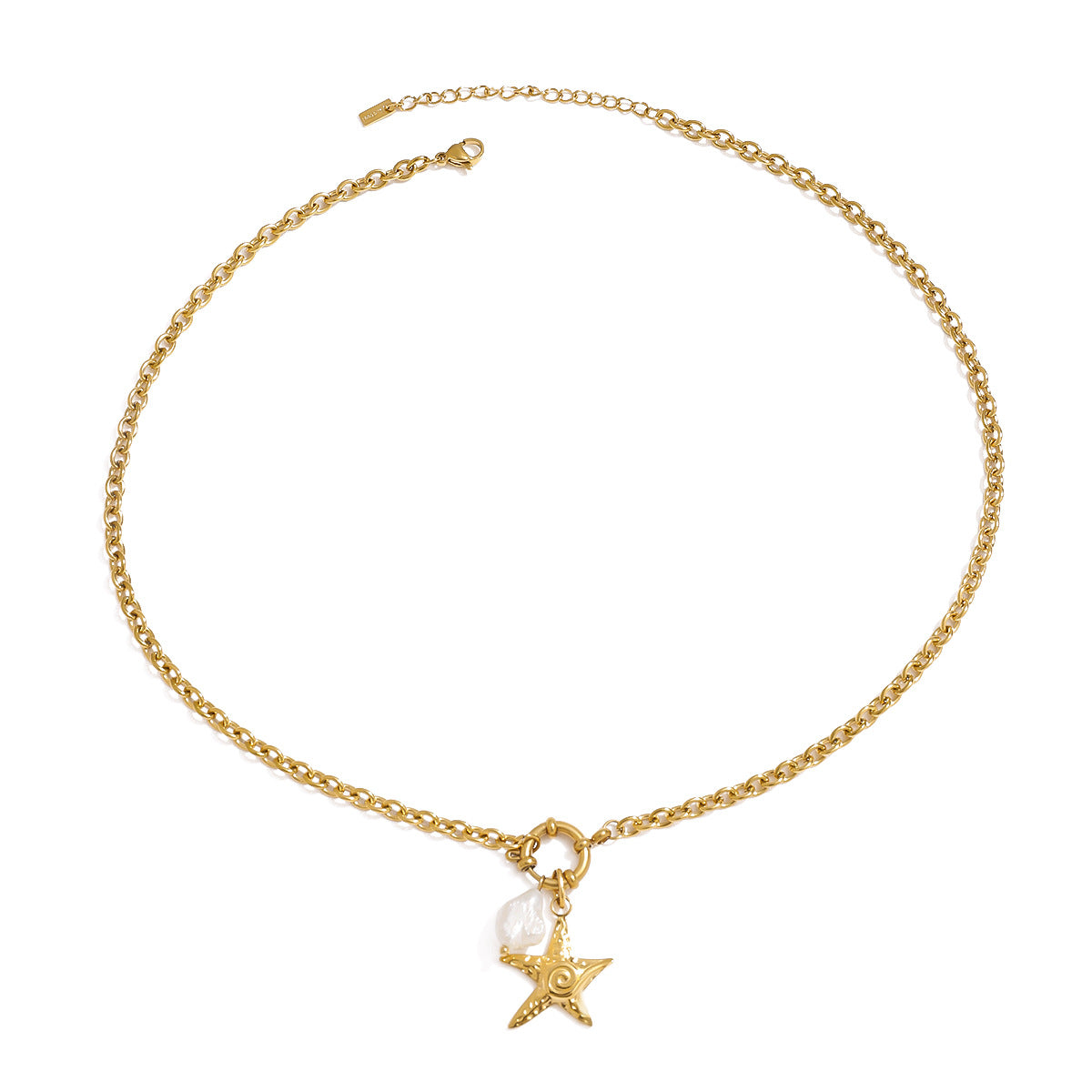 Stainless Steel Starfish Pearl Pendant Cable Chain Necklace