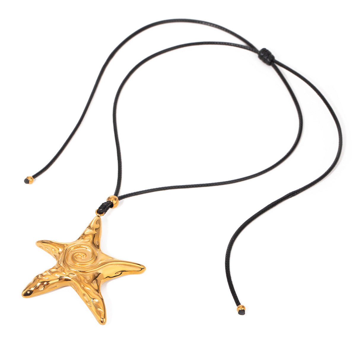 Stainless Steel Starfish Pendant Black Wax Rope Necklace