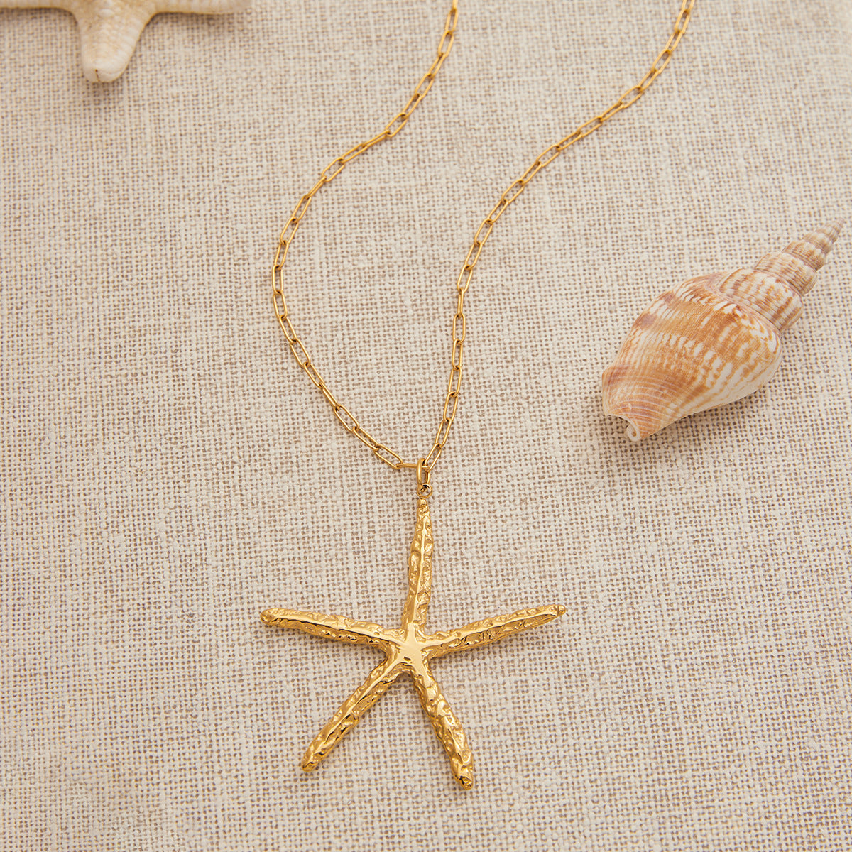 Stainless Steel 18K Gold PVD Starfish Paperclip Chain Necklace