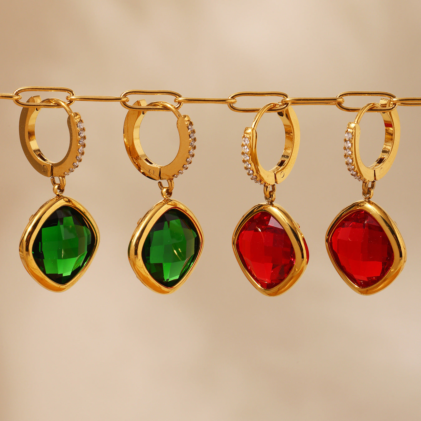 Diamond Cut Czech Glass Full Diamond Huggie Earrings