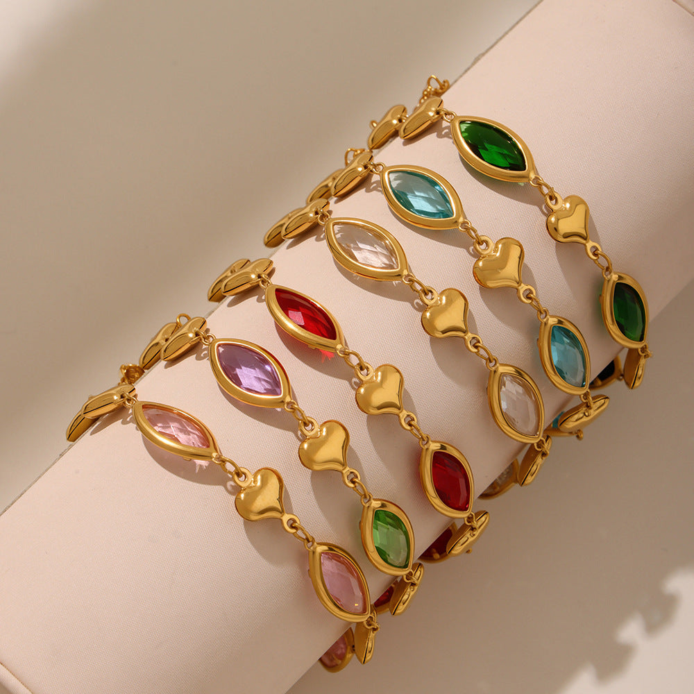 18K Gold PVD Cut Czech Glass Heart Splicing Bracelet