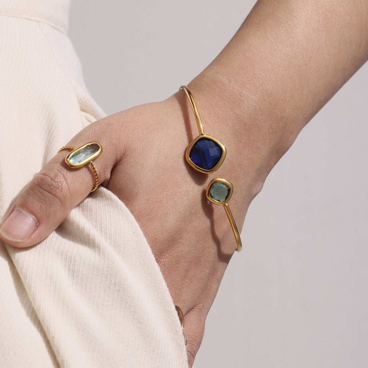 Super Flash Cut Czech Glass Stone Cuff Bracelet