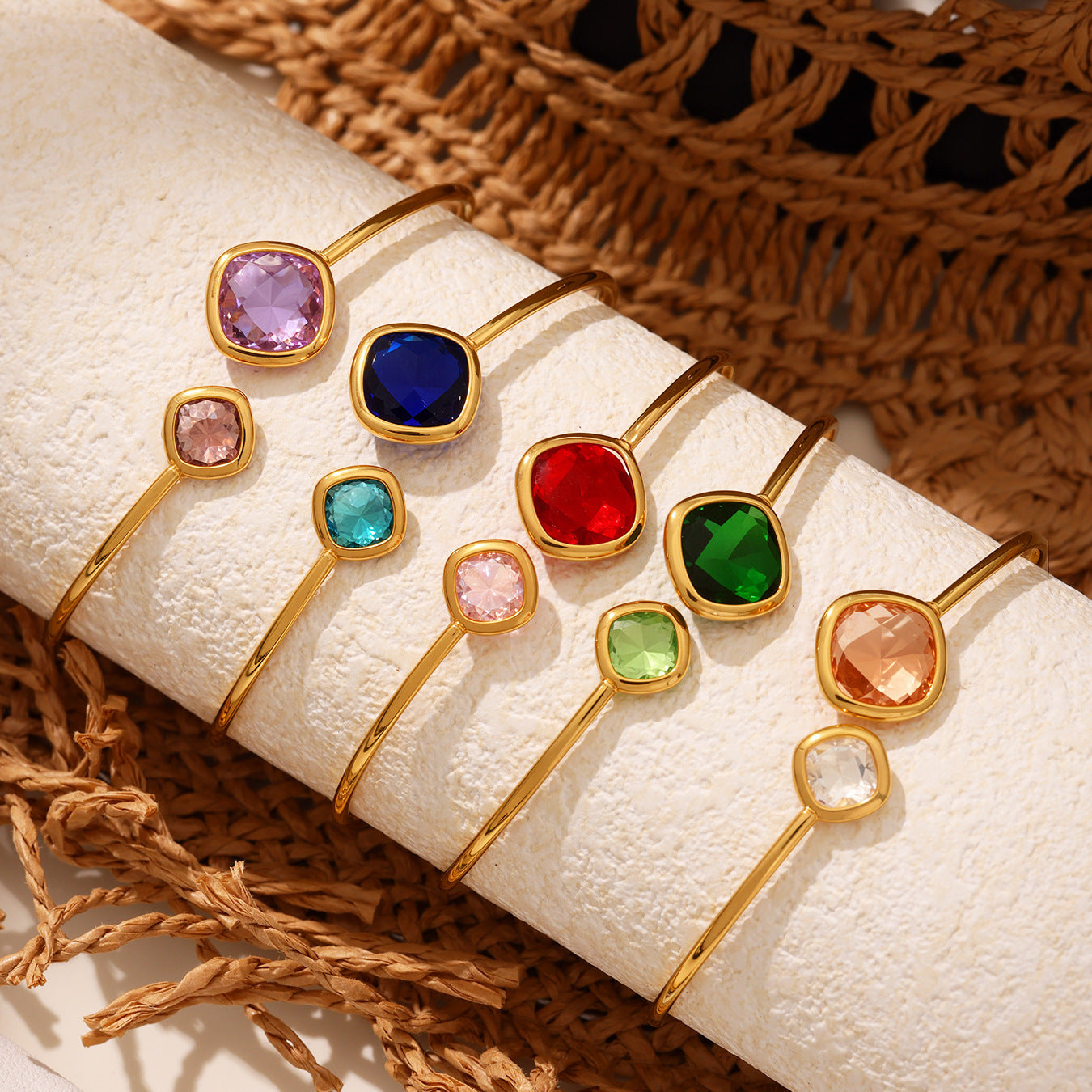 Super Flash Cut Czech Glass Stone Cuff Bracelet