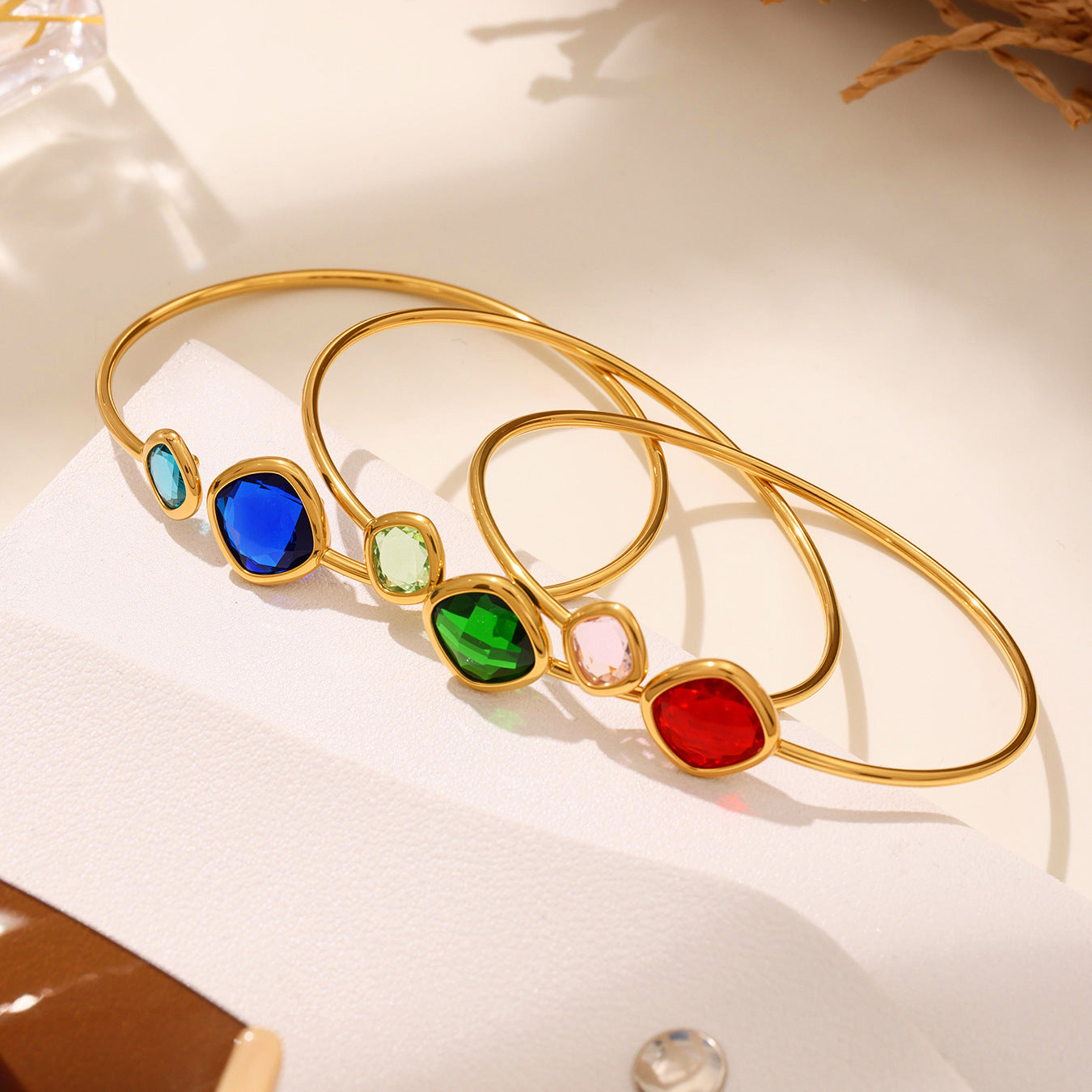 Super Flash Cut Czech Glass Stone Cuff Bracelet
