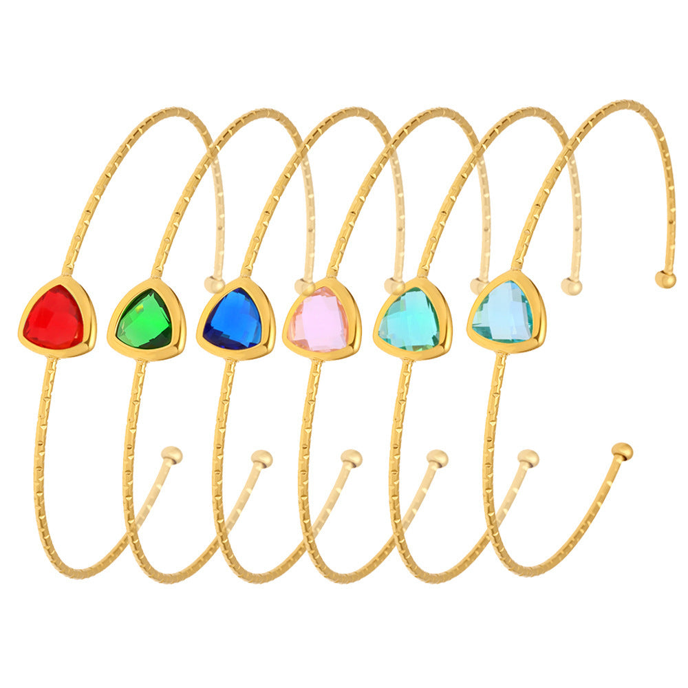 18K Gold PVD Cut Triangular Czech Glass Stone Cuff Bracelet