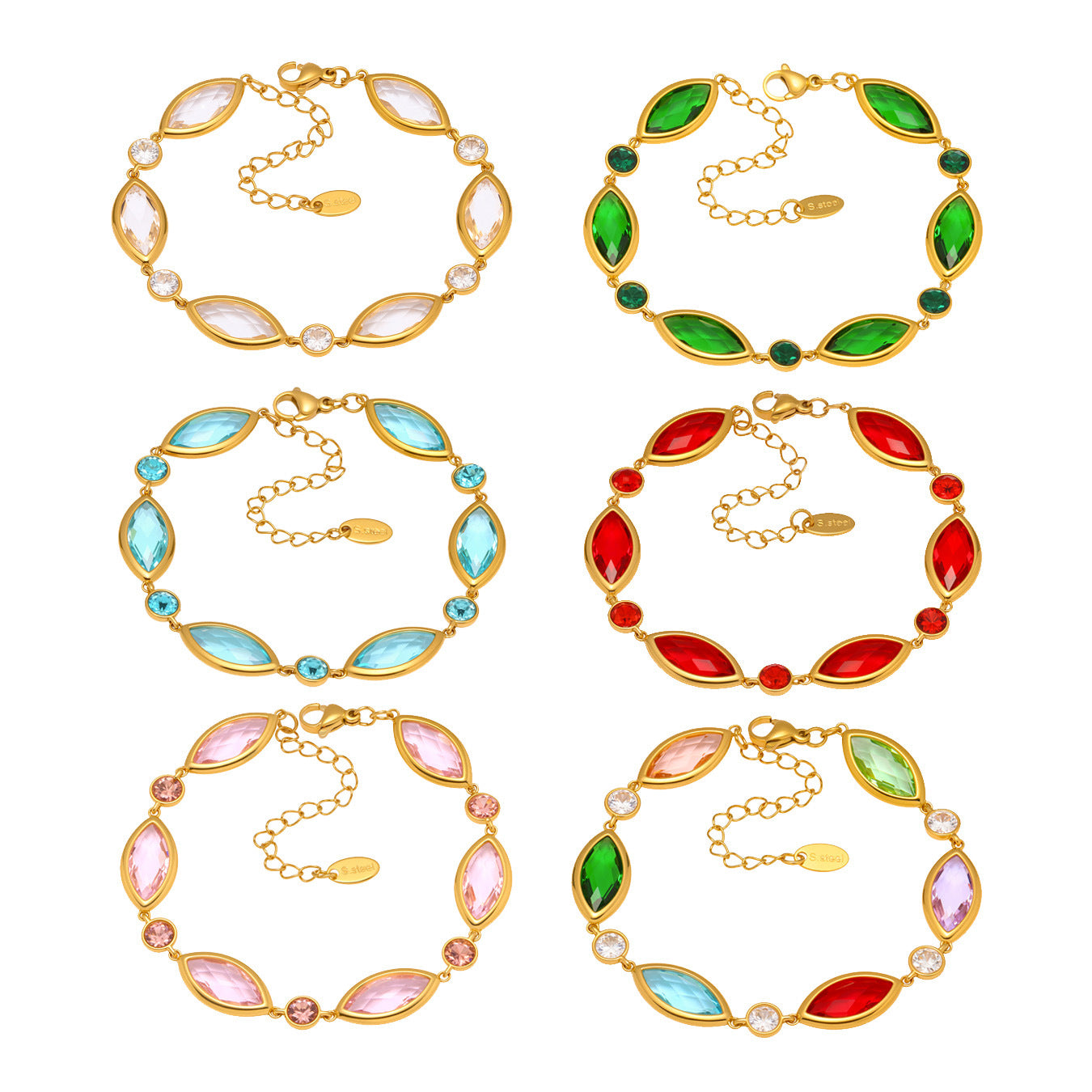 Stainless Steel 18K Gold PVD Crystal Oval Glass Bracelet